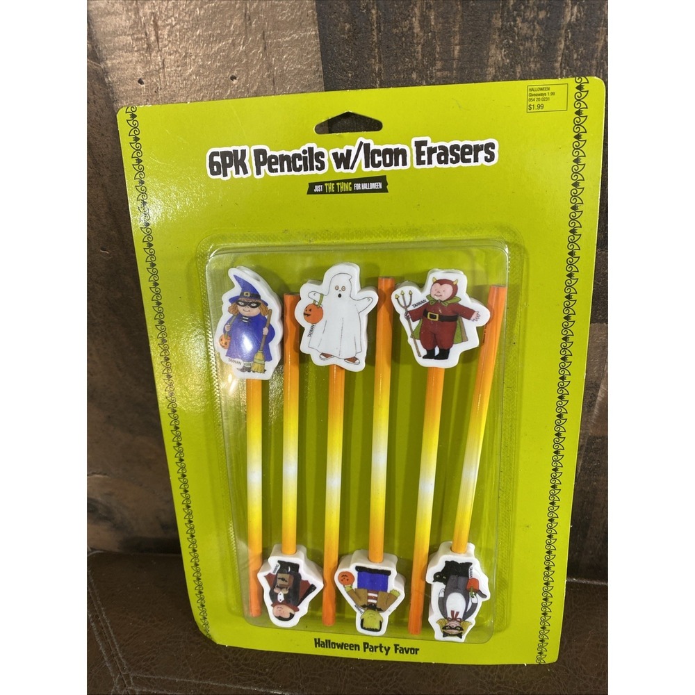 Party Favor Vtg Target Halloween 6 Pencils Erasers Ghost Witch Vampire 2004‎